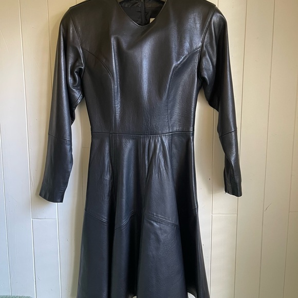 Bagatelle by Margaret Godfrey sz 8 leather dress long sleeves round neck AAA - Picture 9 of 9